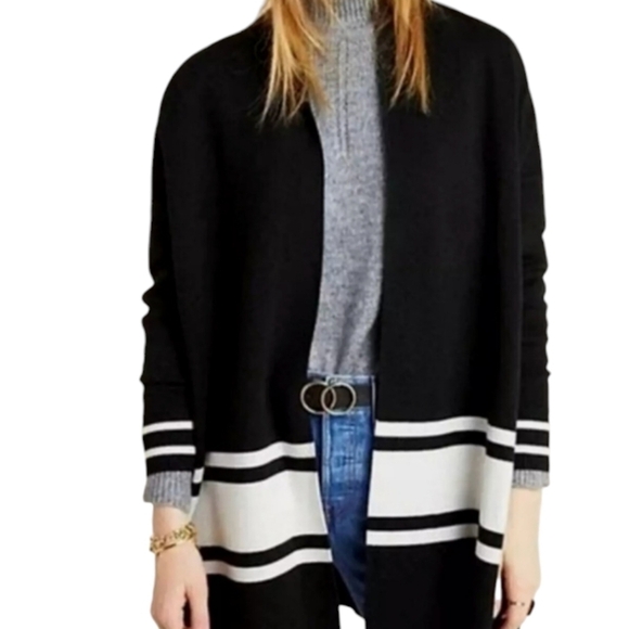 Anthropologie NVLT Black and White PIPPA Open Cardigan Knit Sweater Size M - Picture 7 of 7